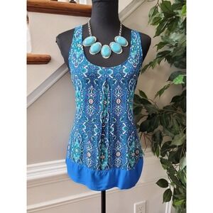 JCP Women Blue 100% Rayon Scoop Neck Sleeveless Casual Blouse Size Medium